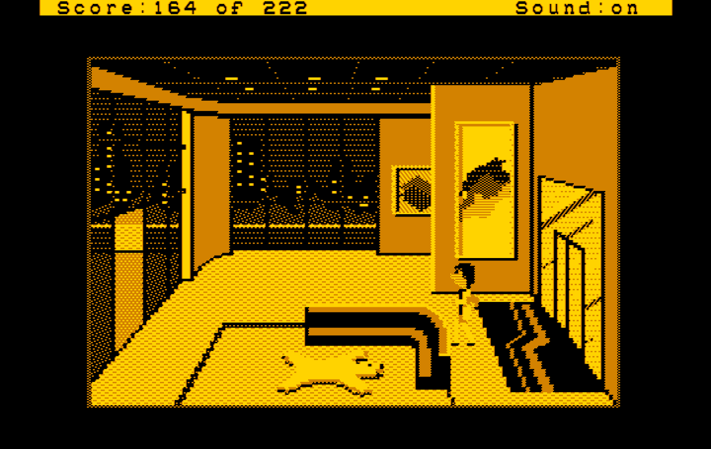 Leisure Suit Larry in the Land of the Lounge Lizards IBM PC/Compatibles Screenshot: Penthouse entrance.