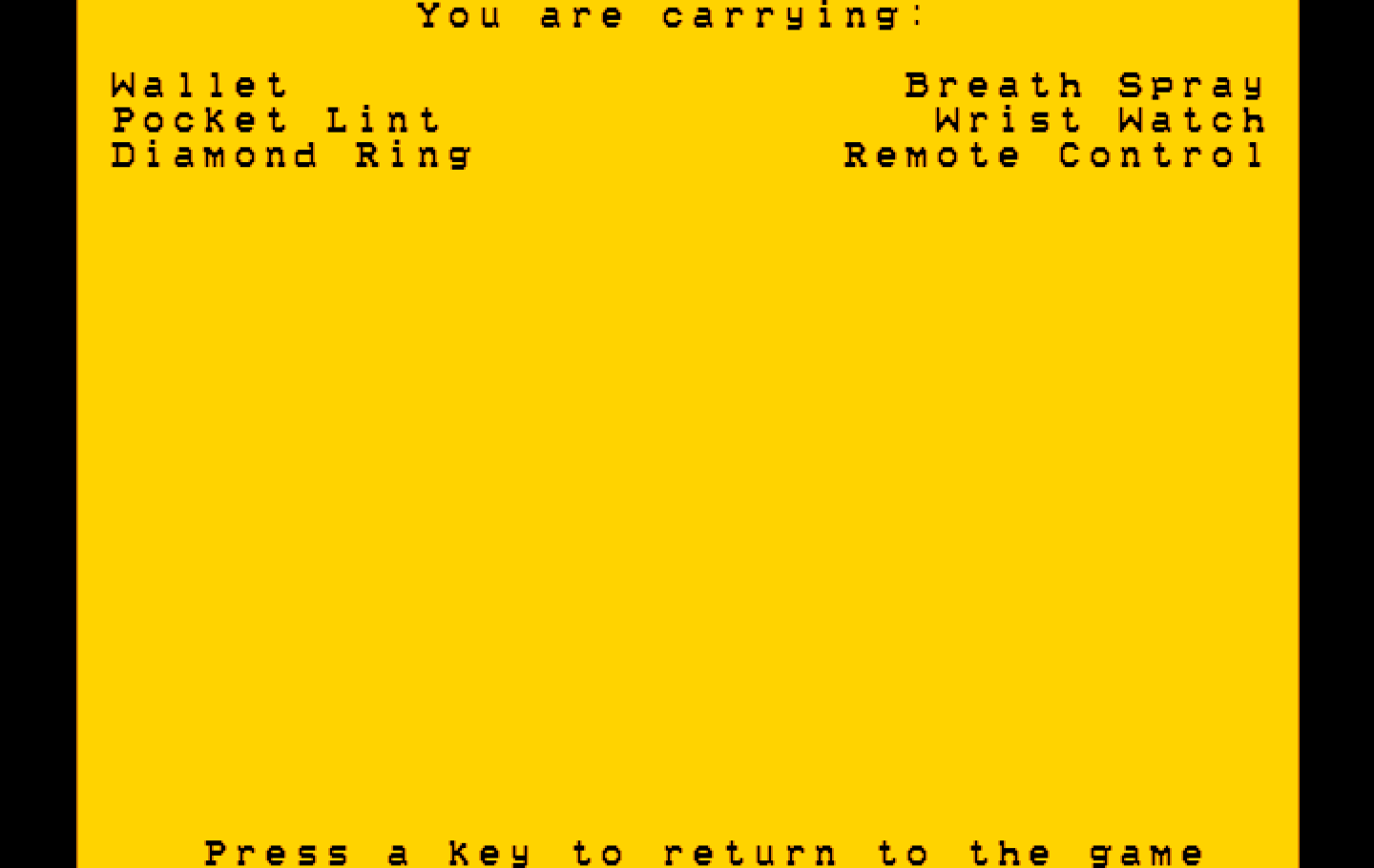 Leisure Suit Larry in the Land of the Lounge Lizards IBM PC/Compatibles Screenshot: Inventory screen.