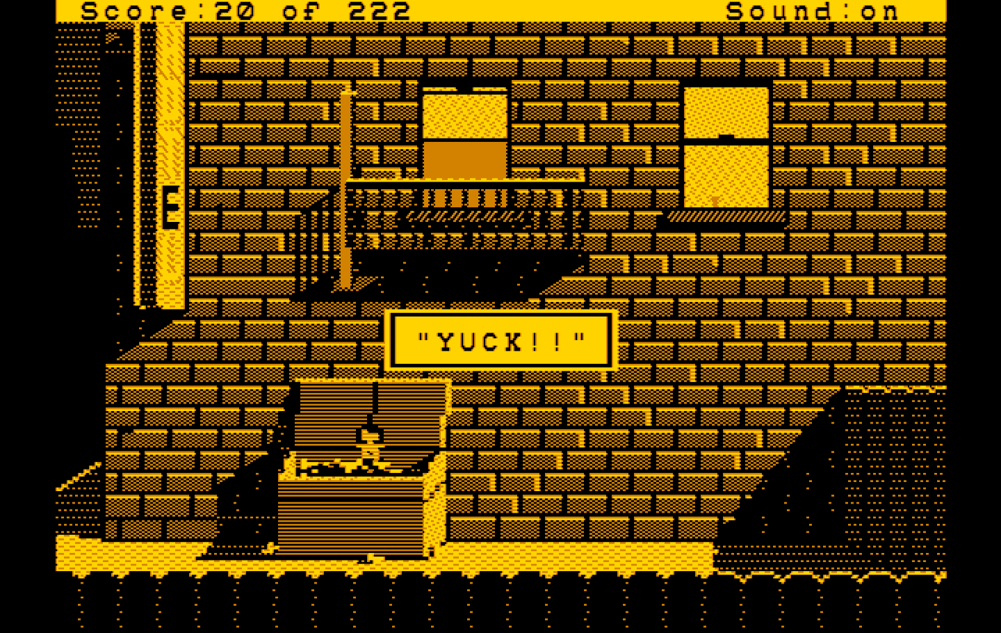 Leisure Suit Larry in the Land of the Lounge Lizards IBM PC/Compatibles Screenshot: Yuck! Stuck in the garbage!