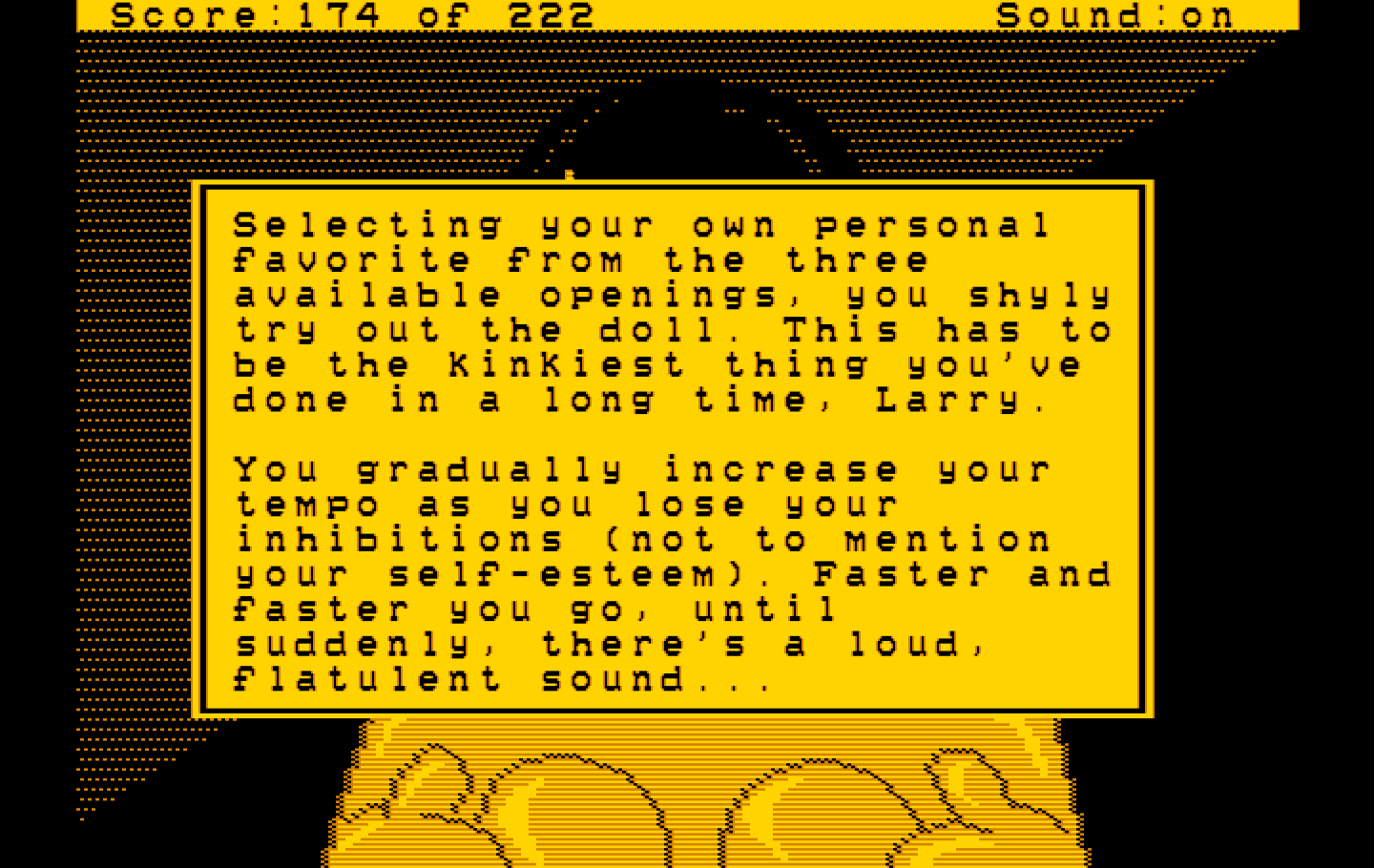 Leisure Suit Larry in the Land of the Lounge Lizards IBM PC/Compatibles Screenshot: Here's one thing that can happen...