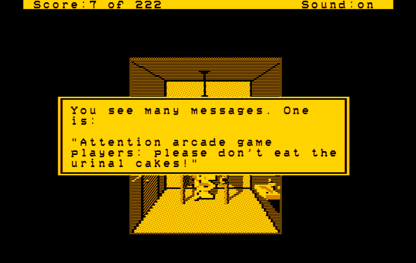 Leisure Suit Larry in the Land of the Lounge Lizards IBM PC/Compatibles Screenshot: A message written on the wall...