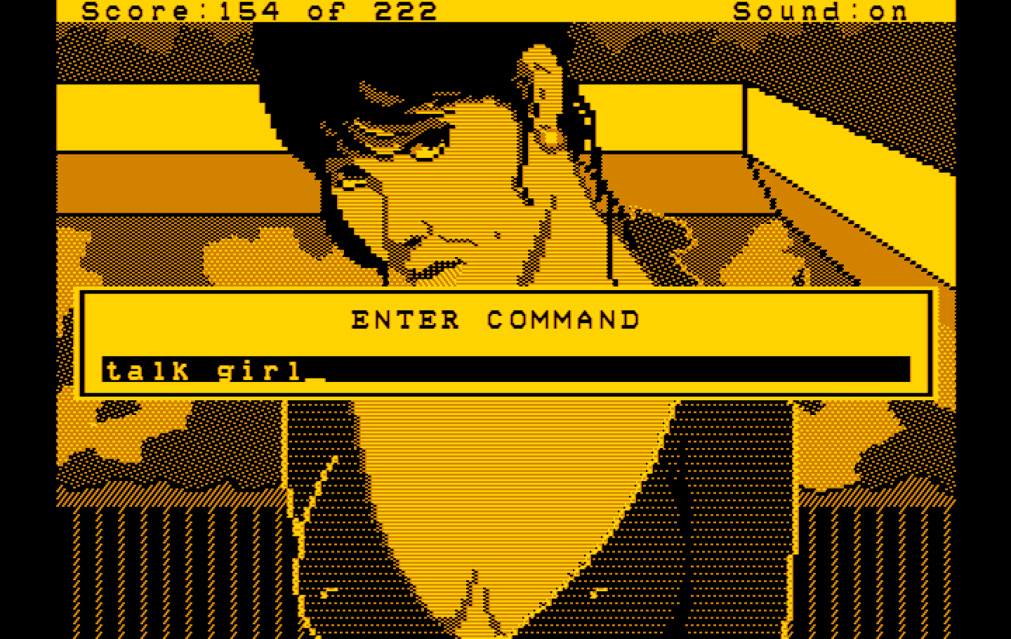 Leisure Suit Larry in the Land of the Lounge Lizards IBM PC/Compatibles Screenshot: The Hercules Monochrome version has a pop-up box appear when typing similar to SCI games.