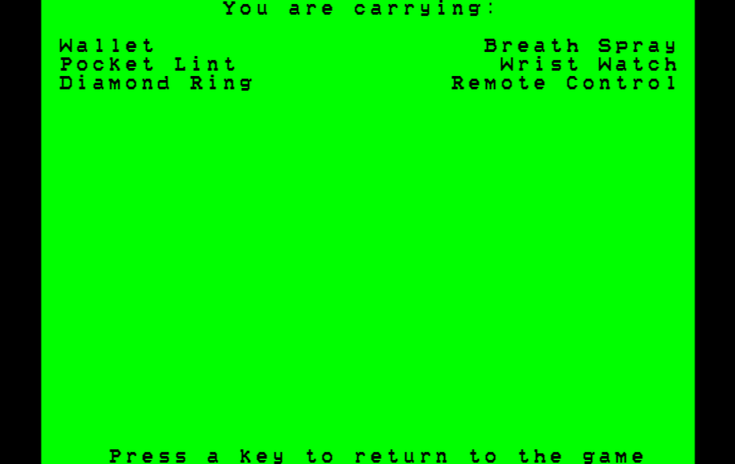 Leisure Suit Larry in the Land of the Lounge Lizards IBM PC/Compatibles Screenshot: Inventory screen.