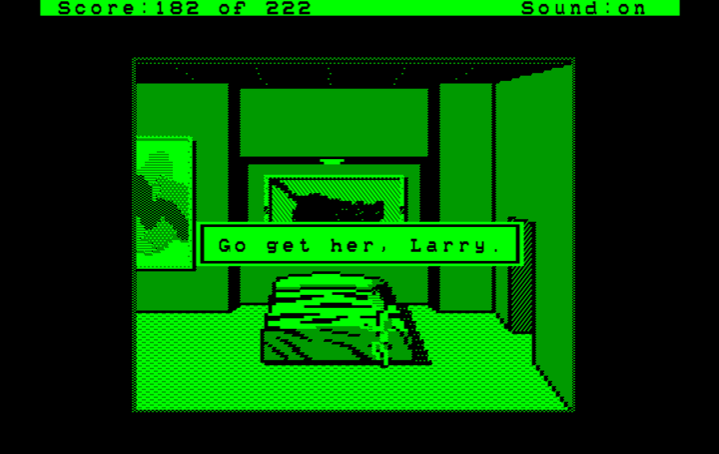 Leisure Suit Larry in the Land of the Lounge Lizards IBM PC/Compatibles Screenshot: The doll flies away!