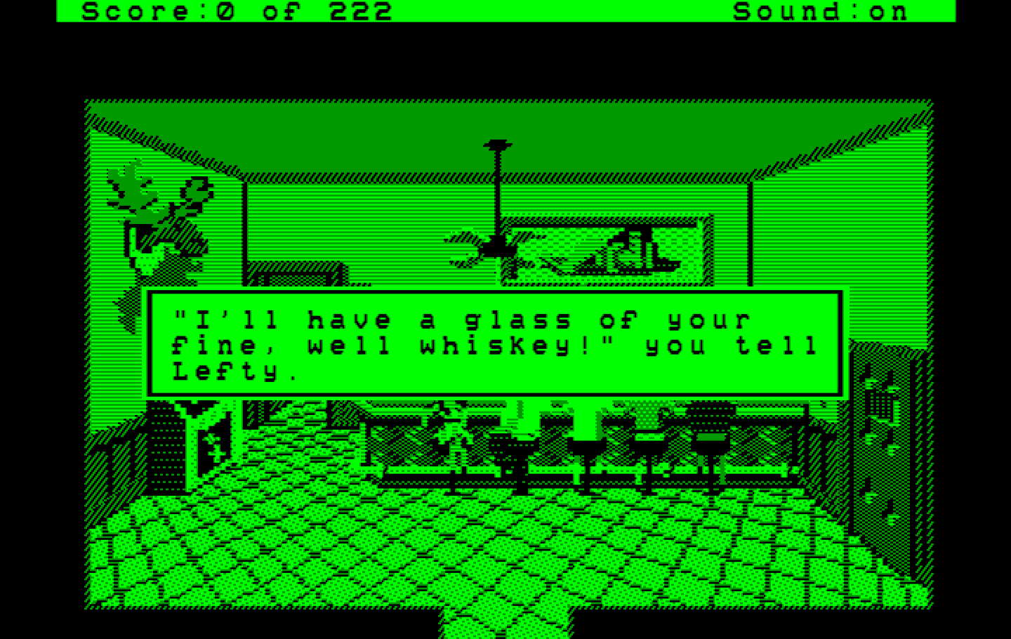 Leisure Suit Larry in the Land of the Lounge Lizards IBM PC/Compatibles Screenshot: Time for a glass of fine whiskey!