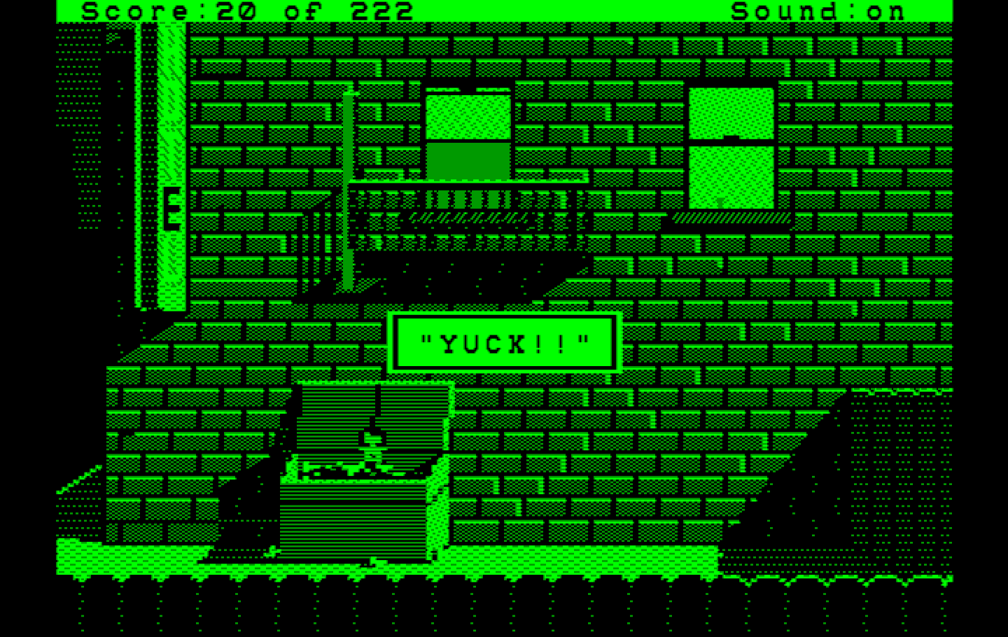 Leisure Suit Larry in the Land of the Lounge Lizards IBM PC/Compatibles Screenshot: Yuck! Stuck in the garbage!