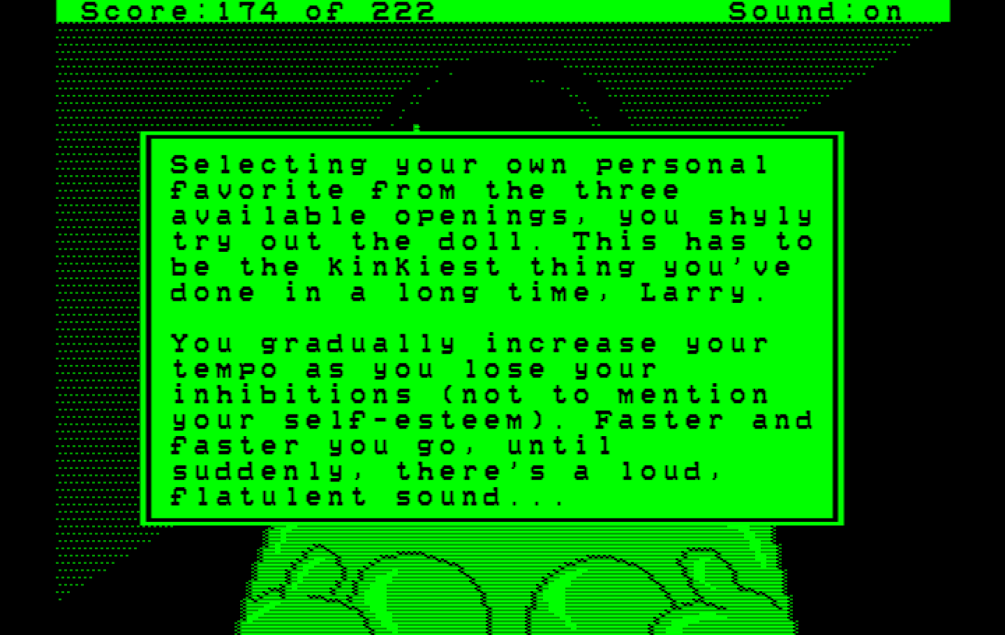 Leisure Suit Larry in the Land of the Lounge Lizards IBM PC/Compatibles Screenshot: Here's one thing that can happen...