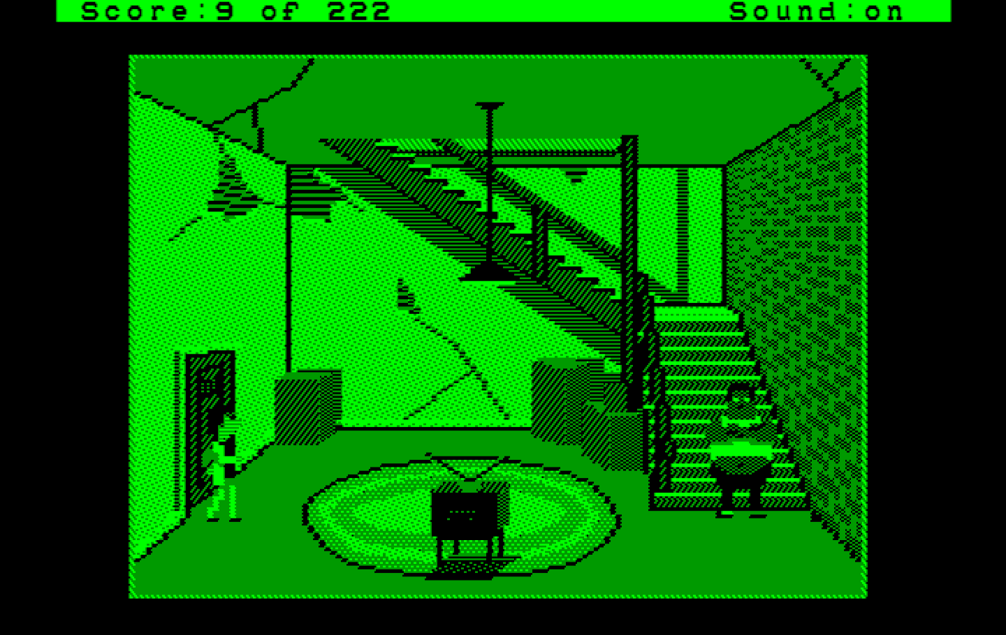 Leisure Suit Larry in the Land of the Lounge Lizards IBM PC/Compatibles Screenshot: Hmm, how can I get past this guy blocking the stairs?