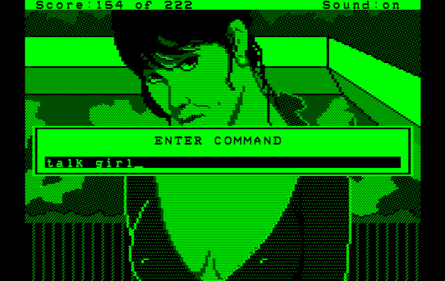 Leisure Suit Larry in the Land of the Lounge Lizards IBM PC/Compatibles Screenshot: The Hercules Monochrome version has a pop-up box appear when typing similar to SCI games.