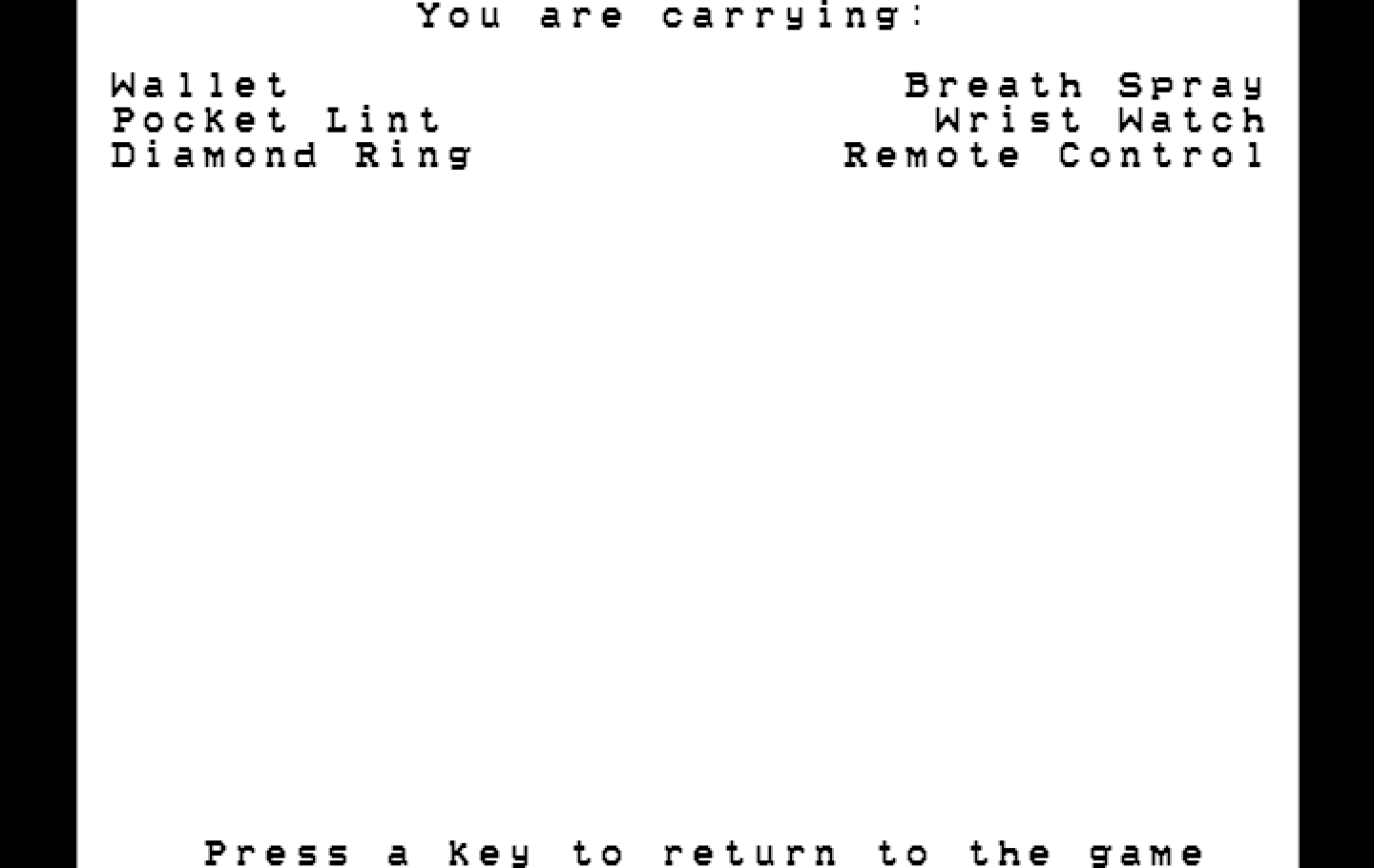 Leisure Suit Larry in the Land of the Lounge Lizards IBM PC/Compatibles Screenshot: Inventory screen.