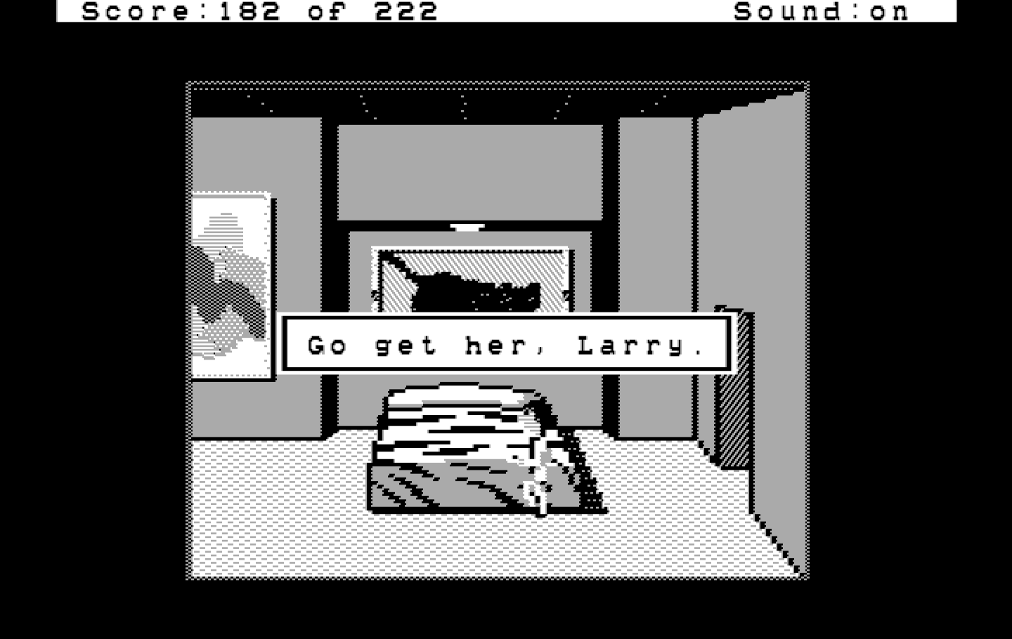 Leisure Suit Larry in the Land of the Lounge Lizards IBM PC/Compatibles Screenshot: The doll flies away!