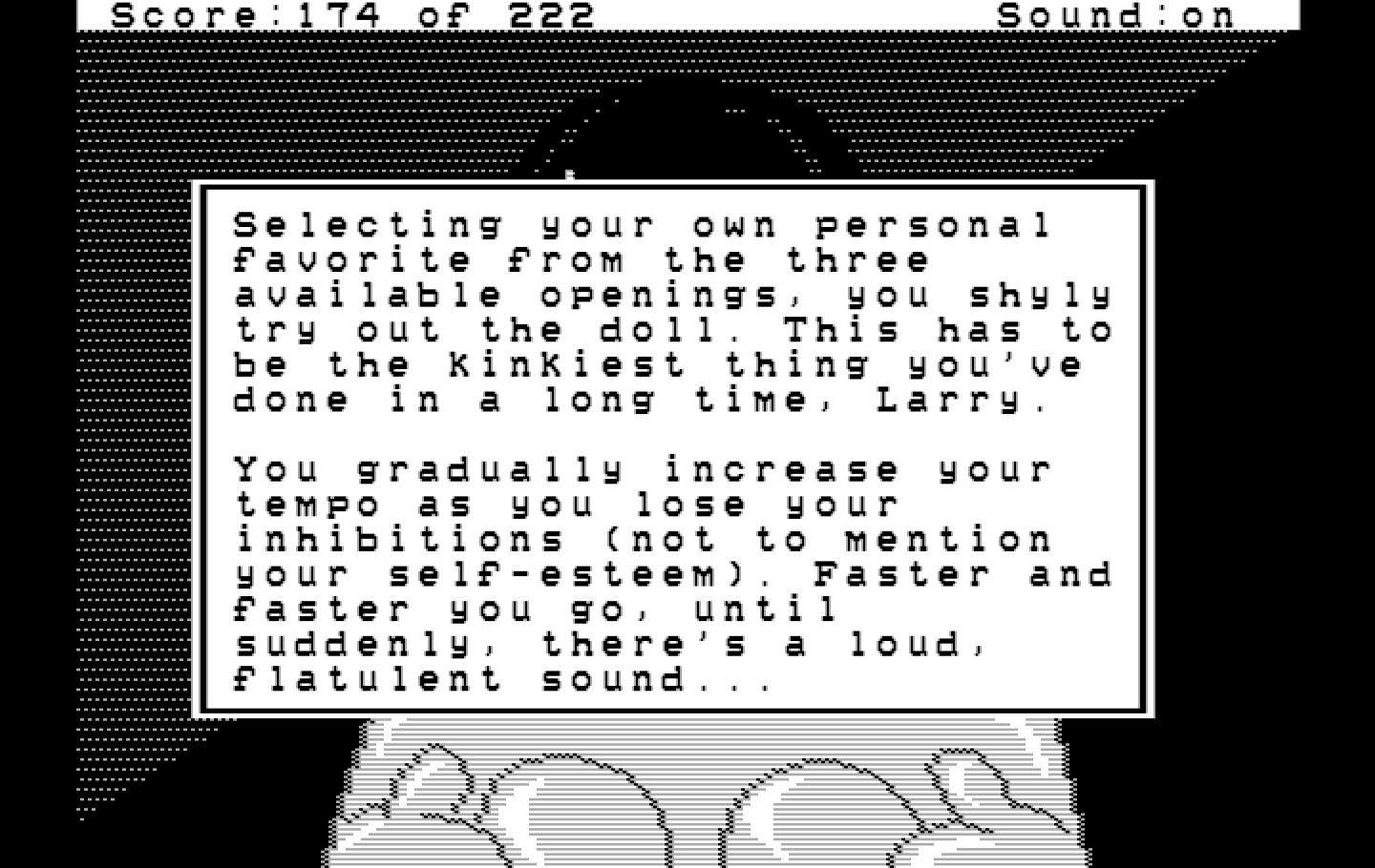 Leisure Suit Larry in the Land of the Lounge Lizards IBM PC/Compatibles Screenshot: Here's one thing that can happen...