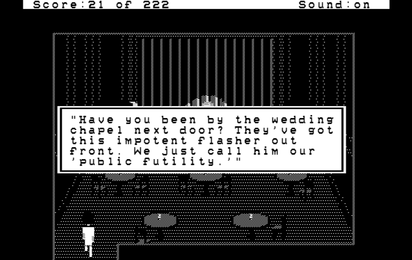 Leisure Suit Larry in the Land of the Lounge Lizards IBM PC/Compatibles Screenshot: One of the bad jokes...and clues!
