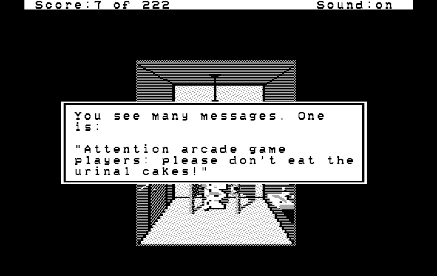 Leisure Suit Larry in the Land of the Lounge Lizards IBM PC/Compatibles Screenshot: A message written on the wall...