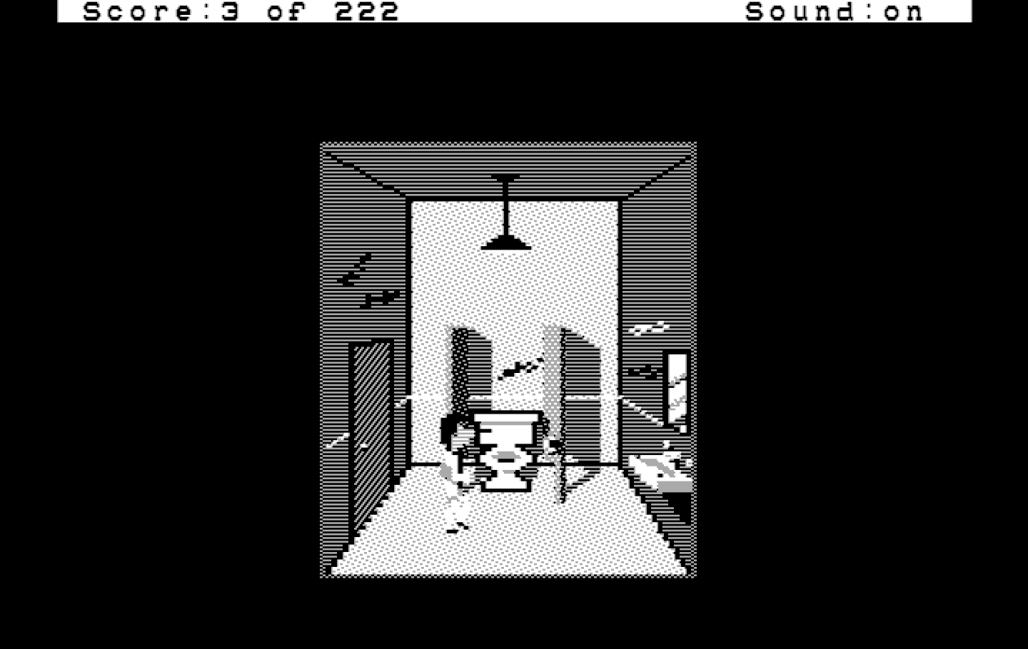 Leisure Suit Larry in the Land of the Lounge Lizards IBM PC/Compatibles Screenshot: Exploring the bathroom...