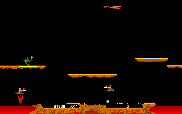 Joust VGA IBM PC/Compatibles Screenshot: Don't get caught by the hand reaching out of the lava...