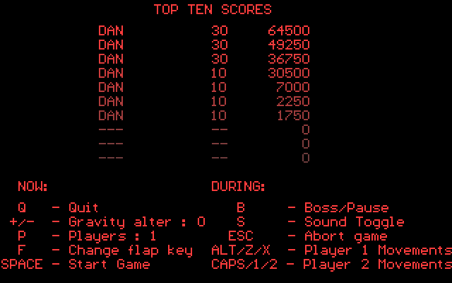 Joust VGA IBM PC/Compatibles Screenshot: High scores.