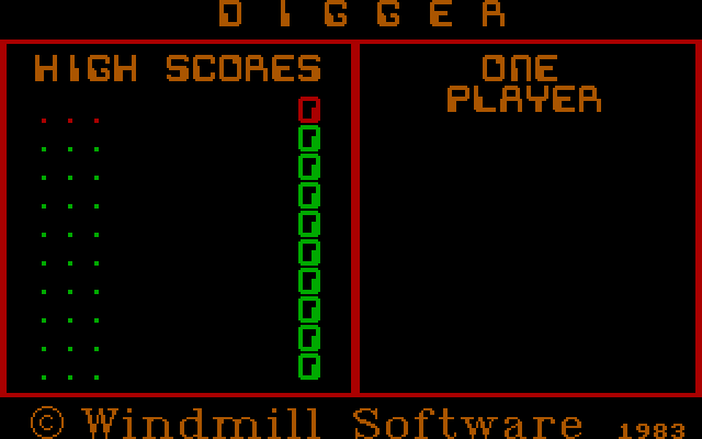 Digger IBM PC/Compatibles Screenshot: Title screen and an empty high score table.