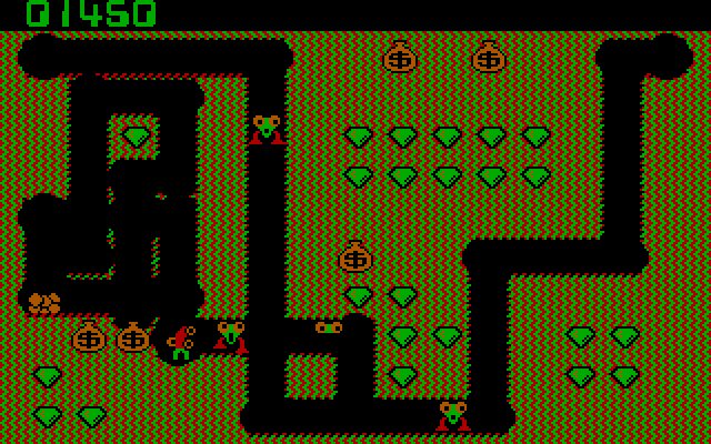 Digger IBM PC/Compatibles Screenshot: Use the money bags to crush or block opponents.