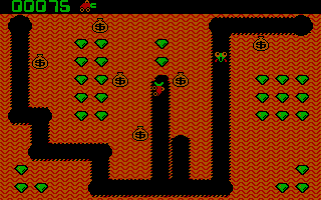 Digger IBM PC/Compatibles Screenshot: Starting the first level.