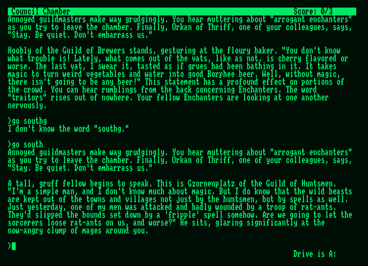 Spellbreaker Amstrad PCW Screenshot: Exploring a bit...