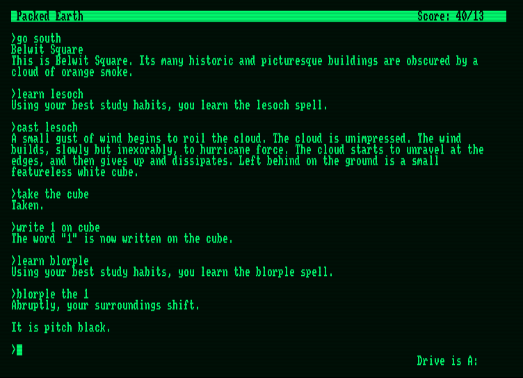 Spellbreaker Amstrad PCW Screenshot: It is now pitch black...