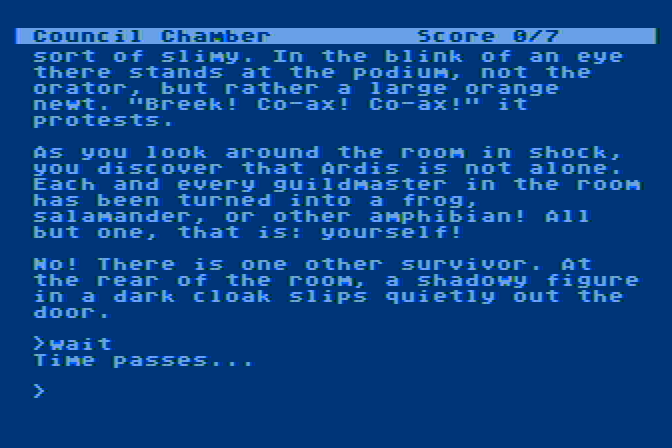 Spellbreaker Atari 8-bit Screenshot: I wait...and time passes.