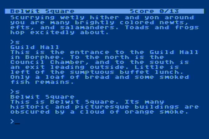Spellbreaker Atari 8-bit Screenshot: Entering Belwit Square.
