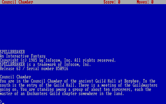 Spellbreaker IBM PC/Compatibles Screenshot: Title and starting screen.