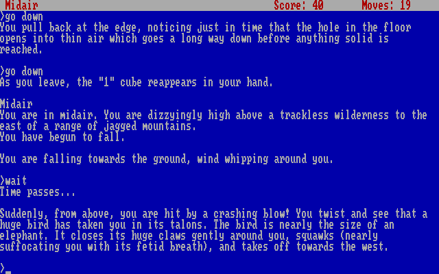 Spellbreaker IBM PC/Compatibles Screenshot: Falling...what should I do?