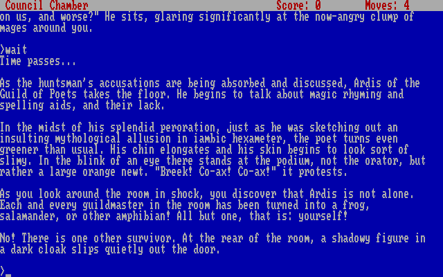 Spellbreaker IBM PC/Compatibles Screenshot: Trouble in the Council Chamber...