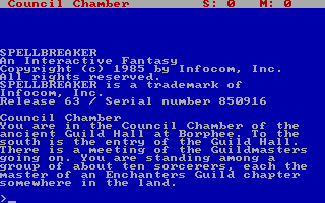 Spellbreaker IBM PC/Compatibles Screenshot: Title and starting screen.