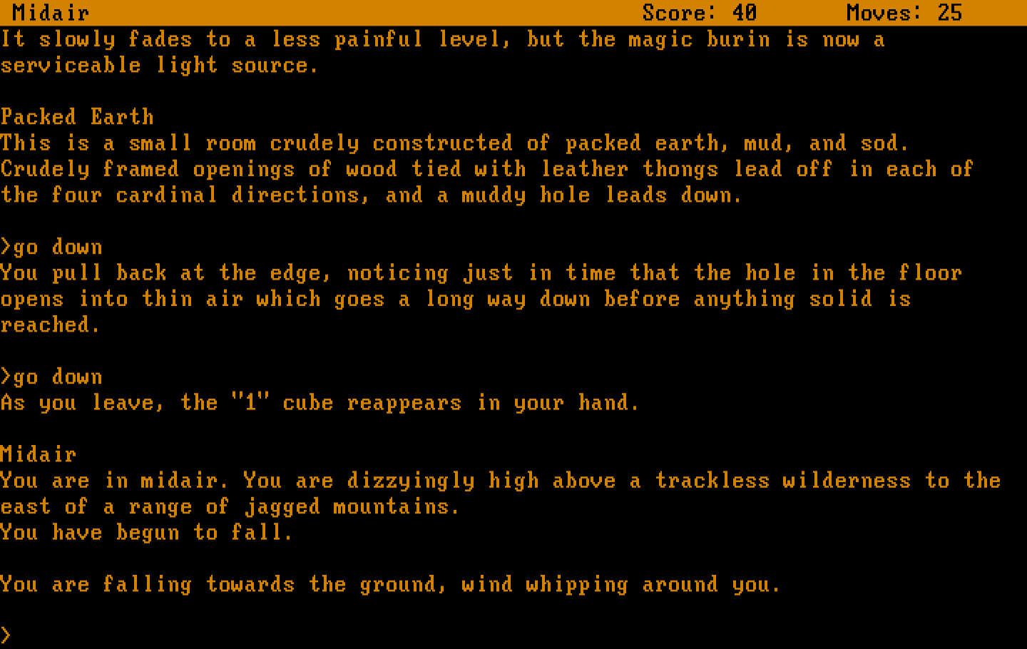 Spellbreaker IBM PC/Compatibles Screenshot: Falling towards the ground...