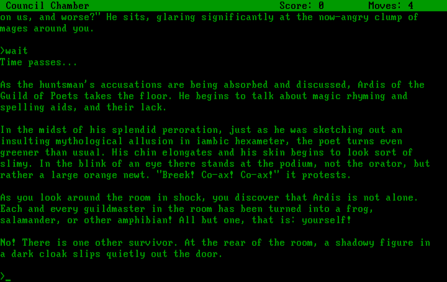 Spellbreaker IBM PC/Compatibles Screenshot: Trouble in the Council Chamber...