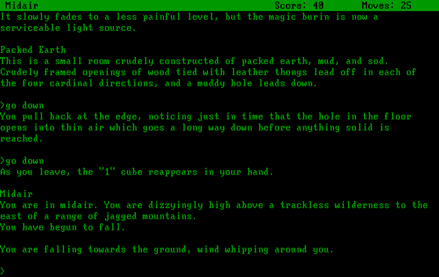 Spellbreaker IBM PC/Compatibles Screenshot: Falling towards the ground...