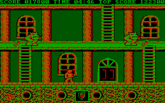 Ghosts 'N Goblins IBM PC/Compatibles Screenshot: Some treasures on the second level platforms, but they are well guarded!