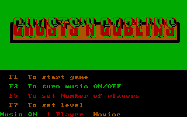 Ghosts 'N Goblins IBM PC/Compatibles Screenshot: The main menu.