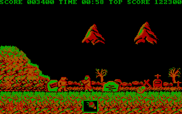 Ghosts 'N Goblins IBM PC/Compatibles Screenshot: If you have no armor then it only takes one more hit to lose a life.