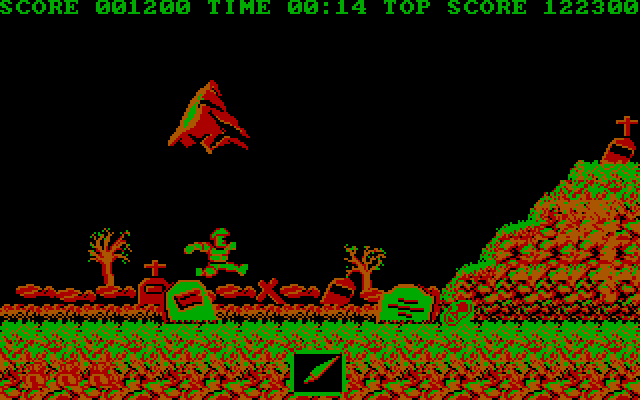 Ghosts 'N Goblins IBM PC/Compatibles Screenshot: Jumping over an obstacle.