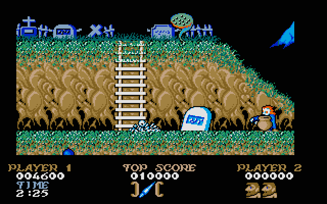 Ghosts 'N Goblins Atari ST Screenshot: Turned into a pile of bones!