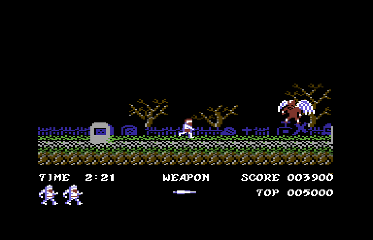 Ghosts 'N Goblins Commodore 64 Screenshot: Be careful, this demon is quick!