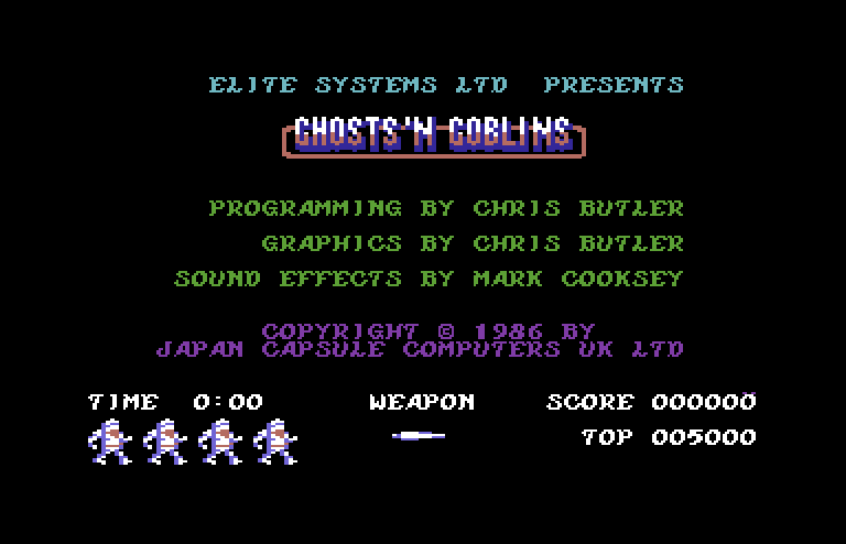Ghosts 'N Goblins Commodore 64 Screenshot: Title screen.