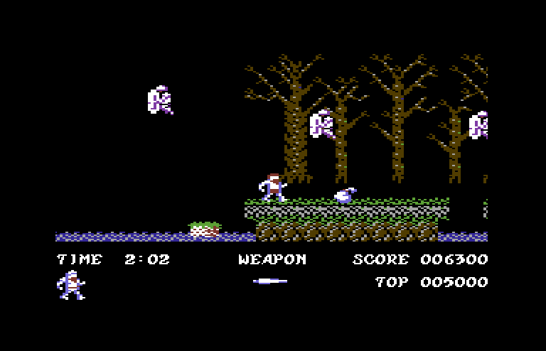Ghosts 'N Goblins Commodore 64 Screenshot: Entering a spooky forest!