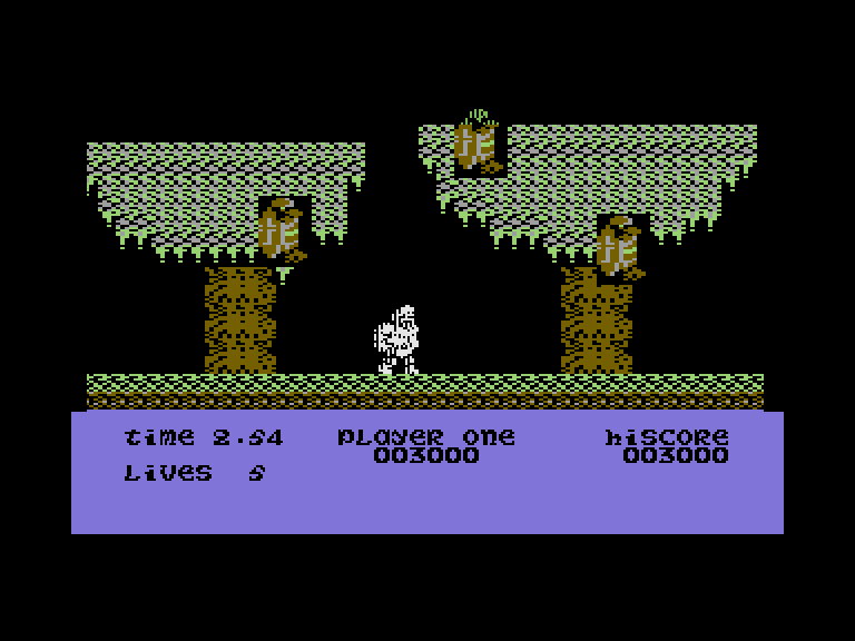 Ghosts 'N Goblins Commodore 16 & Plus/4 Screenshot: In a haunted forest.