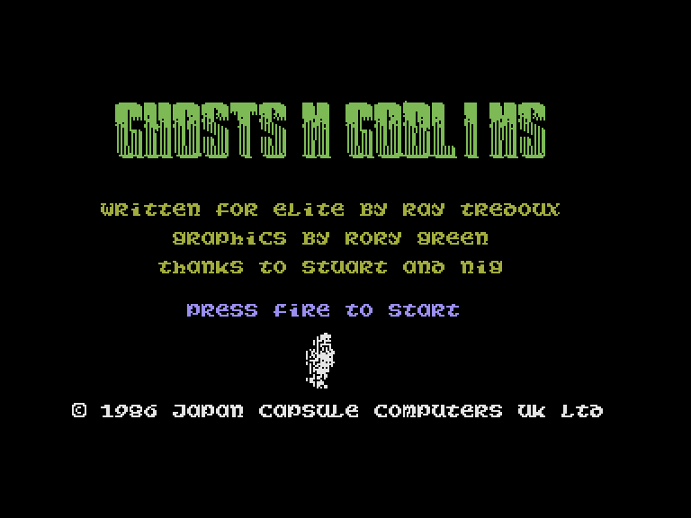 Ghosts 'N Goblins Commodore 16 & Plus/4 Screenshot: Title screen.