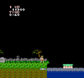 Ghosts 'N Goblins for NES / Famicom - Jump on the platform to cross the river...