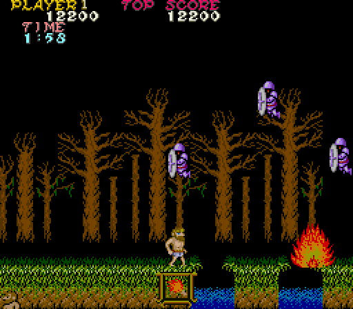 Ghosts 'N Goblins Arcade Screenshot: Flying ghosts appear...
