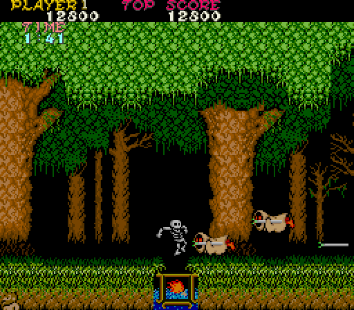 Ghosts 'N Goblins Arcade Screenshot: I was hit and turn into a skeleton!