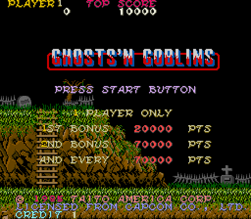 Ghosts 'N Goblins Arcade Screenshot: Push start button to begin.