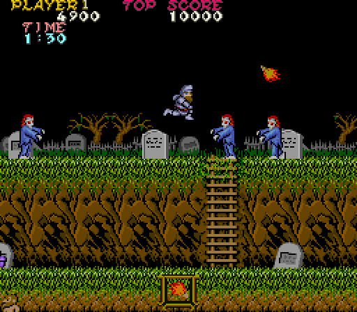 Ghosts 'N Goblins Arcade Screenshot: Attacking some zombies...